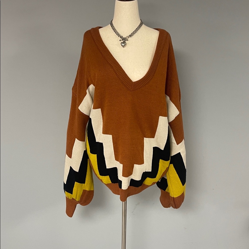 Fashion Nova V-Neck Sweater with Zigzag Pattern